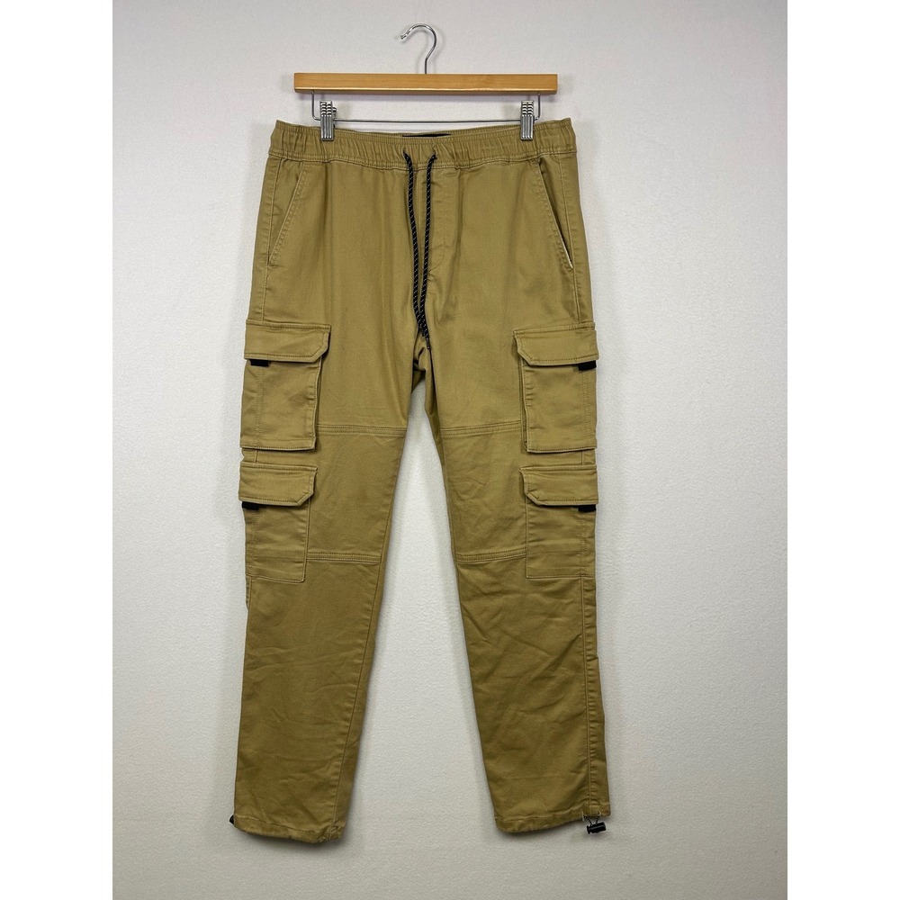 Gorpcore Utility Edgar + Ash Mens Small Tan Khaki Tapered Drawstring Cargo Pants
